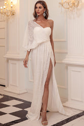 Elegantes One-Shoulder-Ballkleid mit Pailletten und Schlitz im Meerjungfrau-Stil